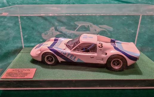 Model of the ISTEL sponsored Chevron B8 racing car raced by Chris Chiles.